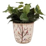 La grande prairie - pot de fleurs d'intrieur beige et marron en cramique motifs branches 16x16cm