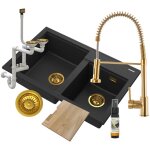 Granitan - granit evier 2 compartiments noir robinet or hektor 85111881