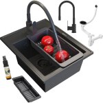 Granitan - granit �vier noir cuisine mitigeur siphon panier set nero