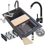 Granitan - ensemble de vidange devier en granit robinet siphon noir 84802629