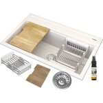 Granitan - vier en granit blanc grand plateau gouttoir en bois set de cuisine asti