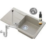 Granitan - vier en granit avec gouttoir beige siphon chrome tasos