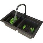 Granitan - vier en granit noir �vier double avec �gouttoir mitigeur de cuisine duet