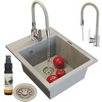 Granitan - vier de cuisine en granit 1 bac nero monocoque avec mitigeur robinet grado et siphon beige ...