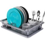 Gray dish rack with removable tray for easy cleaning 883