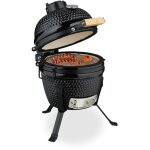 Relaxdays barbecue kamado,  26 cm, grill japonais cramique avec thermomtre 450c, grillade, fumoir, ...