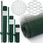 No brand - grillage  mailles hexagonales + poteaux rouleau de 5m hauteur 1m maillage 25x25mm incl 4 ...