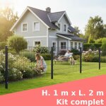 Grillage rigide, 100 x 200 cm, kit inclus 1 x panneaux double barreau 103x201cm et 2 x poteaux 160 cm ...