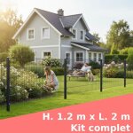 Grillage rigide, 120 x 200 cm, kit inclus 1 x panneaux double barreau 123x201cm et 2 x poteaux 180 cm ...