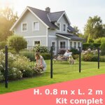 Grillage rigide, 80 x 200 cm, kit inclus 1 x panneaux double barreau 83 x 201 cm et 2 x poteaux 140 cm ...