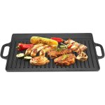 Grille de barbecue, plaque de cuisson antiadh�sive en fonte, stri�e et plate