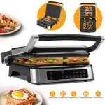 Grille viande & panini & barbecue 3 en 1, plaques amovibles, 5 modes automatiques, ouverture � 180�, ...