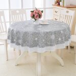 Gris, 152cm)nappe toile cirée pvc ronde, avec motif floral et dentelle, nappe ronde anti tache impermeable ... Gris, 152cm)nappe toile cirée pvc ronde, avec motif floral et dentelle, nappe ronde anti tache impermeable ...