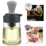 (gris)distributeur d'huile - 350ml - silicone de qualit� alimentaire - verre - pinceau de cuisine