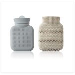 (gris)petite bouillotte, avec housse tricot�e, mini chauffe mains en silicone, peut �tre r�chauff� au ...