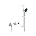 Ensemble de douche avec mitigeur thermostatique, pommeau 1 jet, barre 60cm et flexible - grohe 34800001 ...