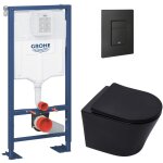 Pack wc bti solido + wc sans bride sat noir mat + abattant frein de chute + plaque noir mat (autoportant ...