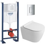 Grohe rapid sl pack wc b�ti autoportant + wc suspendu sans bride ceramia avec abattant softclose + plaque ...