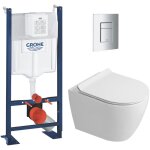 Grohe rapid sl pack wc b�ti autoportant + wc suspendu sans bride ceramia avec abattant softclose + plaque ...
