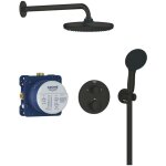 Vitalio start - set de douche avec thermostat � encastrer, diam�tre 25 cm, 2 jets, noir mat 348832430 ...