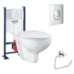 Wc suspendu sans bride + abattant + bti support + splaque commande chrom + drouleur papier