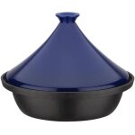 Gsw - tajine fonte massive 30 x 22 cm - couvercle cramique - induction - bleu