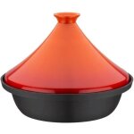 Gsw - tajine fonte massive 30 x 22 cm - couvercle c�ramique - induction - orange