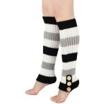 Gu�tres pour femmes et filles, chaussettes ray�es en maille c�tel�e avec boutons d�coratifs, accessoires ...
