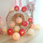 Guirlande lumineuse boule coton, interieur decoration nol deco, 3m 20er led globe light, fille, princesse, ...