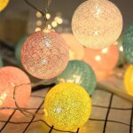 Guirlande lumineuse boules de coton  piles, 3 m, 20 led, boules de coton, guirlande lumineuse d'intrieur, ...