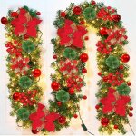 Guirlande nol, 2, 7 m decoration nol guirlande sapin artificiel avec lumires led, fleurs, boules, ...