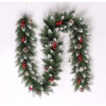 Guirlande de nol artificielle en rotin avec pommes de pin et baies rouges - 2, 7 m - pour extrieur, ...