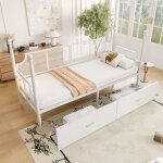 Gutent - canap - lit 90 x 200 cm, dossier et accoudoirs en maille, structure mtallique, blanc