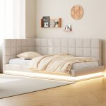 Gutent - canapé - lit 90200 cm, Équipé d'une bande led, d'une prise usb et d'un sommier, en velours beige ... Gutent - canapé - lit 90200 cm, Équipé d'une bande led, d'une prise usb et d'un sommier, en velours beige ...