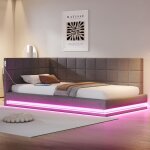 Gutent - canap� - lit 90200 cm, �quip� d'une bande led, d'une prise usb et d'un sommier, en velours gris. ...