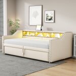 Gutent - lit capitonn convertible 90 / 180x200 cm - mcanisme escamotable - sommier  lattes - bige ...