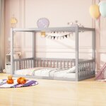 Gutent - lit enfant 90x200 cm en bois massif naturel - cadre robuste et durable - finition gris anthracite ...