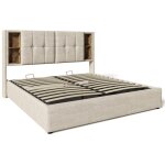 Gutent - lit rembourr� avec espace de rangement, avec chargeur usb c sans fil, cadre de lit en bois, ...