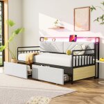 Gutent - lit simple 90x200 cm avec tiroirs de rangement - structure mtallique renforce - bige