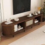 Gutent - support tv ovale en noyer fonc�, design rotin - 180 cm design mdf, pieds r�glables