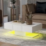 Gutent - table basse design blanc brillant ? 2 tiroirs, 100 cm, pour salon ou bureau