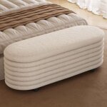 Banc de rangement ovale rembourr� ? grand coffre de rangement 105, 5 x 34 x 30, 5 cm ? tissu en fausse ...