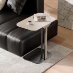 Guyii table d?appoint en c, table d?appoint moderne pour canap� avec plateau en cuir pu et pieds en m�tal, ...