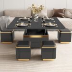 Guyii table basse moderne avec plateau en verre, table centrale à rehaussement avec 4 tabourets de rangement, ... Guyii table basse moderne avec plateau en verre, table centrale à rehaussement avec 4 tabourets de rangement, ...