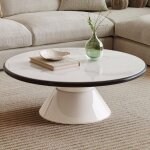 Guyii table basse ronde 71 cm verre tremp� effet pierretable salon moderne, petite table ronde design, ...