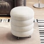 Guyii tabouret de coiffeuse rembourr� avec roulettes, pouf rond pivotant � 360�, si�ge � maquillage blanc ...