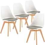 Lot de 4 chaises de salle à manger scandinaves, chaises de cuisine classique avec coussin en cuir gris ... Lot de 4 chaises de salle à manger scandinaves, chaises de cuisine classique avec coussin en cuir gris ...