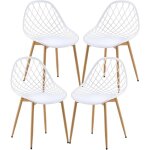 Chaise cuisine lot de 4, chaise scandinave blanche avec pieds en mtal dossier ergonomique pour salle ...