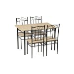Ensemble table  manger 109x 69x 75 cm et 4 chaises - htre clair et noir - style industriel, pour cuisine, ...