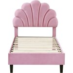 Lit coquillage en velours   manon   - 90 x 190 cm - rose